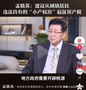 ​太狠了！房地产之父孟晓苏：从小产权房征税，每年可收2万亿！