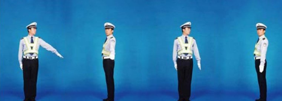 交警指挥手势图解,交警指挥手势动作中左手上举掌心向前表示什么图20