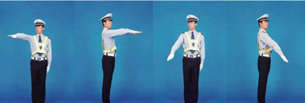 交警指挥手势图解,交警指挥手势动作中左手上举掌心向前表示什么图15