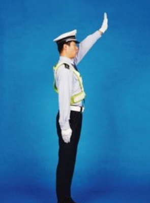 交警指挥手势图解,交警指挥手势动作中左手上举掌心向前表示什么图1