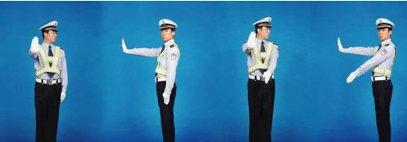 交警指挥手势图解,交警指挥手势动作中左手上举掌心向前表示什么图21