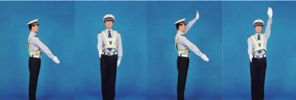 交警指挥手势图解,交警指挥手势动作中左手上举掌心向前表示什么图16