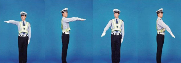 交警指挥手势图解,交警指挥手势动作中左手上举掌心向前表示什么图23