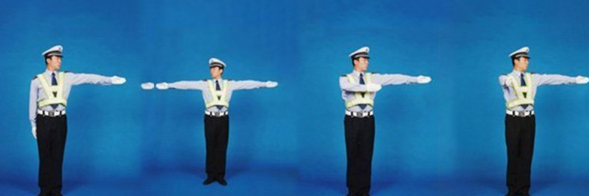 交警指挥手势图解,交警指挥手势动作中左手上举掌心向前表示什么图18