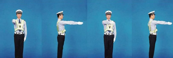 交警指挥手势图解,交警指挥手势动作中左手上举掌心向前表示什么图22