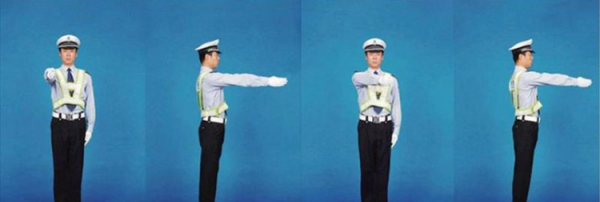 交警指挥手势图解,交警指挥手势动作中左手上举掌心向前表示什么图14